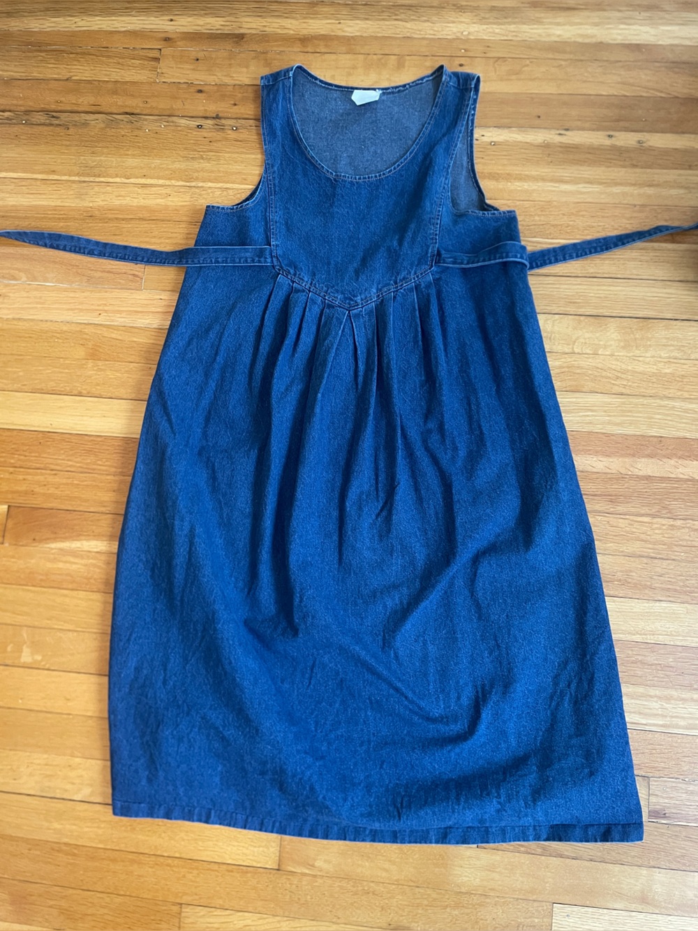 Vintage Dark Blue Denim Pinafore Skirt with Waist Tie